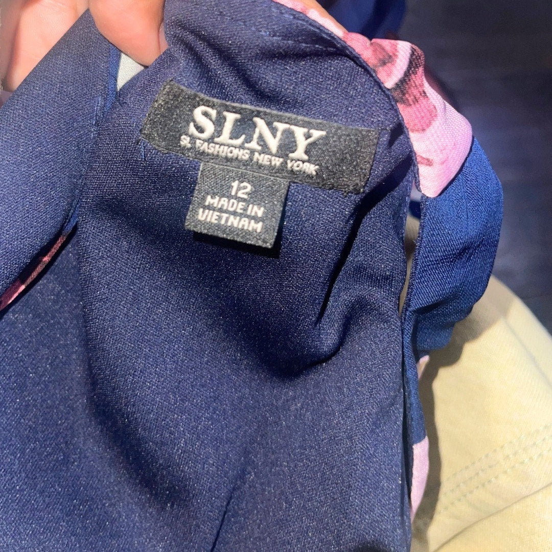 SLNY Floral Maxi Formal Dress Beaded Waist SZ 12 Prom Wedding Evening Bridesmaid