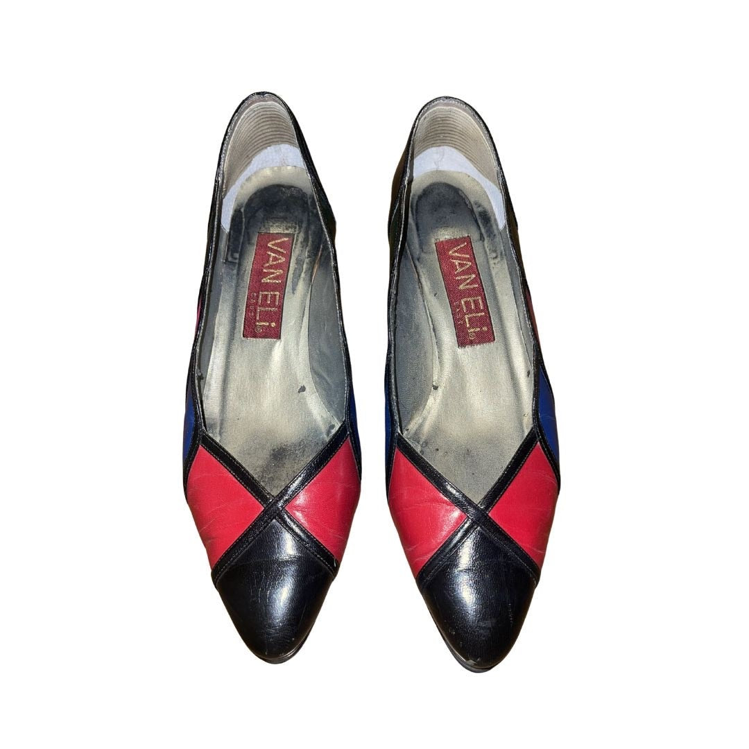 Vintage Van Eli Colorblock Patchwork Pumps 80s 90s Mid Heel Rainbow Retro SZ8.5