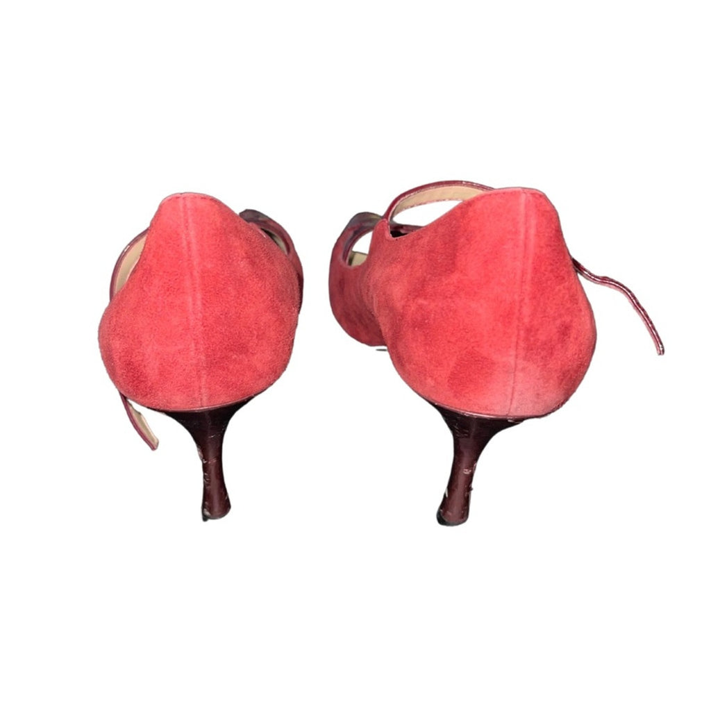 Anne Klein Mary Jane Peep Toe Red Suede Leather Heels Pumps Size 7.5 Rockabilly