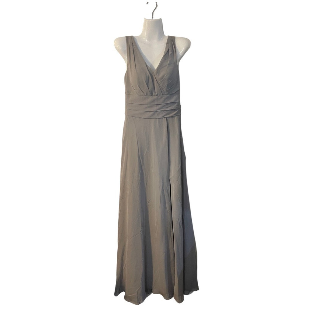 AZAZIE Chiffon Steel Gray Bridesmaid Dress SZ 4 Ruching Formal Elegant Wedding