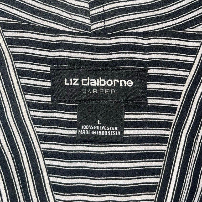 Liz Claiborne Sleeveless Striped Wrap Blouse SZ Large Career Office Casual Chic