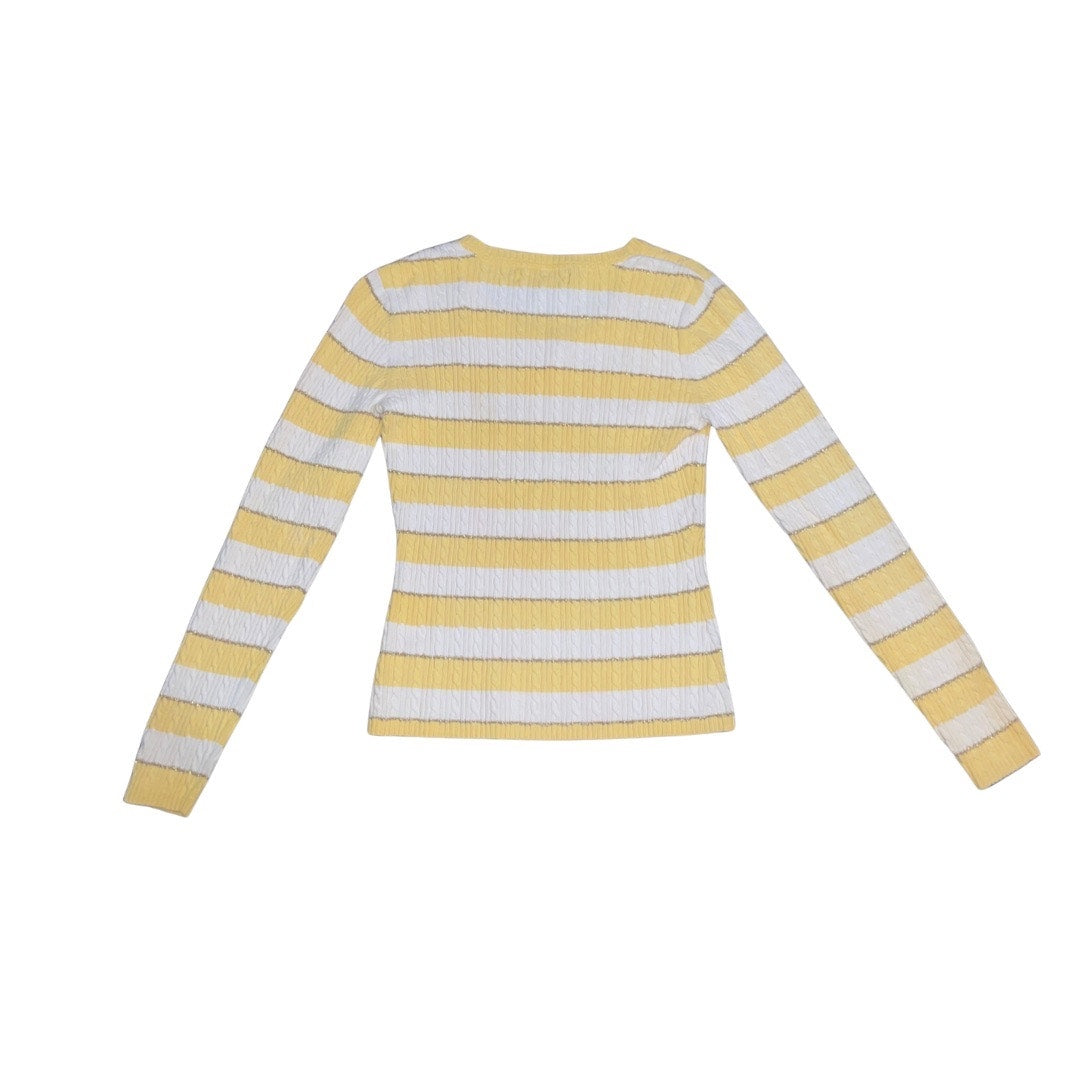 Tommy Hilfiger White Yellow Striped Sweater Top Size Medium Preppy Casual Y2K