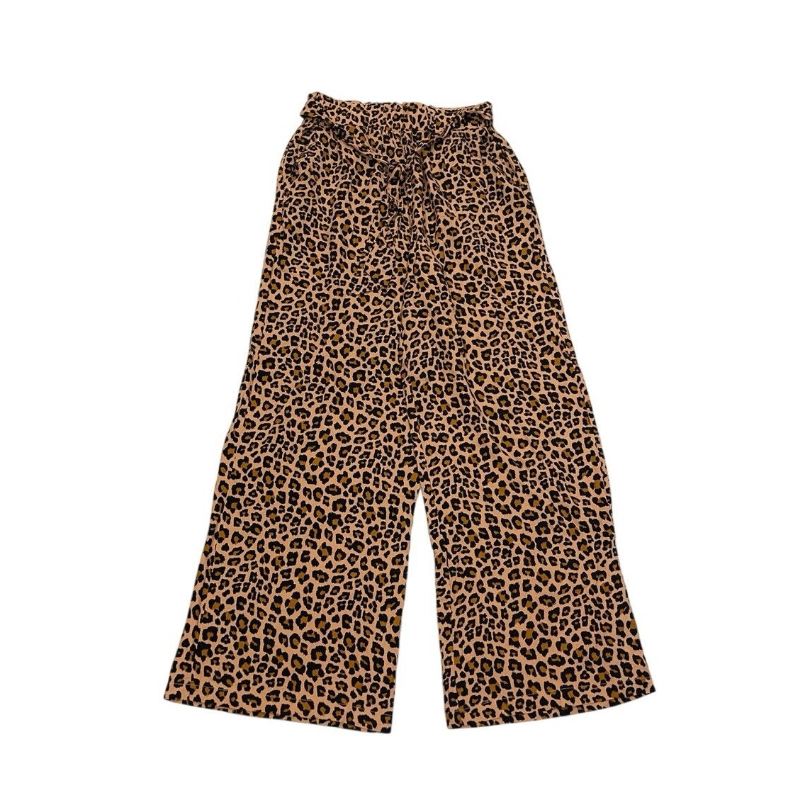 Leopard Print Lightweight Wide Leg Pants SZ M Pull on Waist Casual Trousers