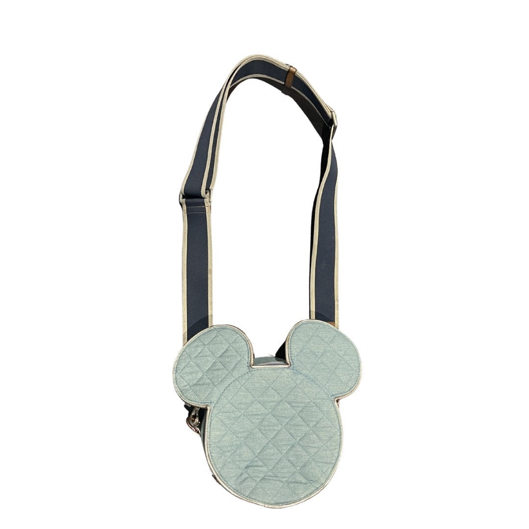 Disney Parks Denim Mickey Mouse Icon Quilted Pin Trading Crossbody Bag Purse