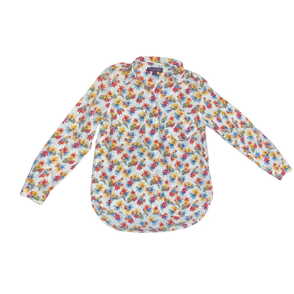 Gloria Vanderbilt Tropical Floral Parrot button up Long sleeve collar shirt