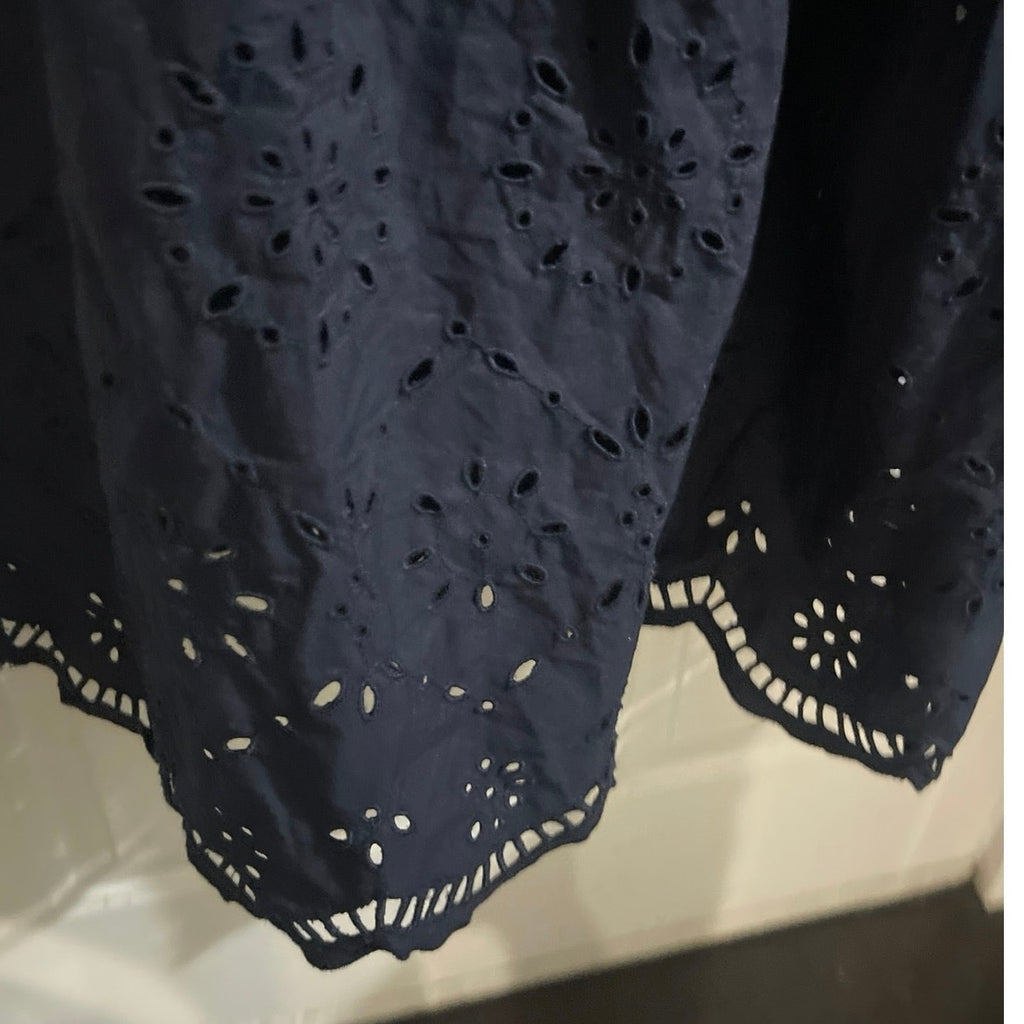 Free Assembly Eyelet Long Sleeve Maxi Shirt Dress Cinch Tie Waist SZ M Cottage