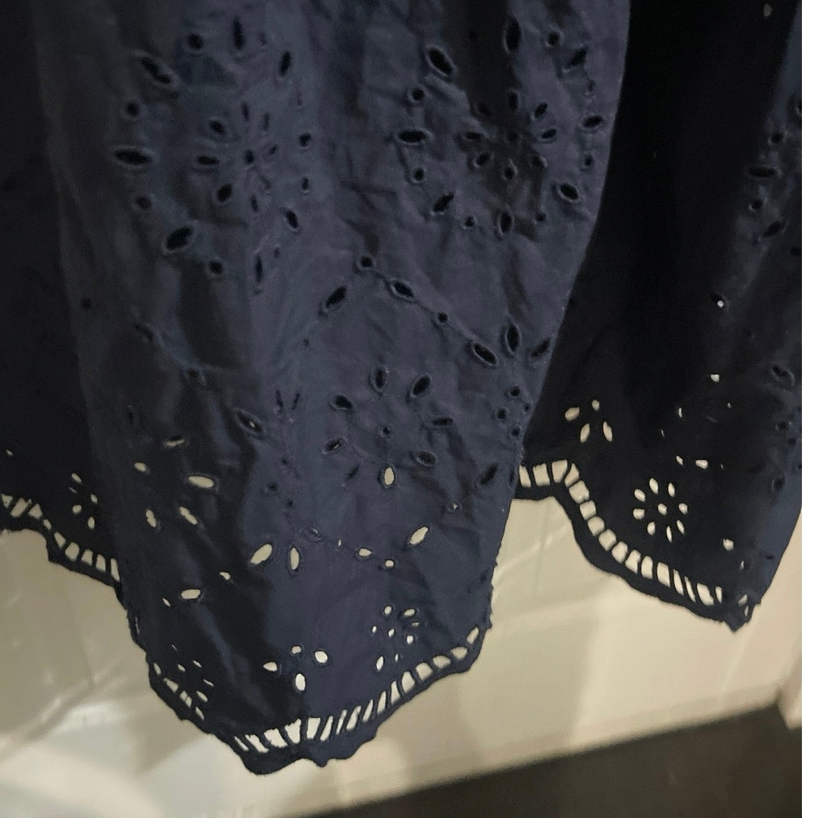 Free Assembly Eyelet Long Sleeve Maxi Shirt Dress Cinch Tie Waist SZ M Cottage