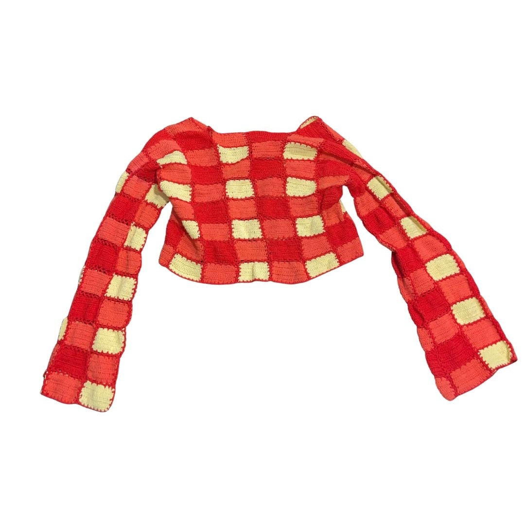 Wild Orange Tree Handmade Gingham Cropped Crochet Cardigan Retro Boho Coachella