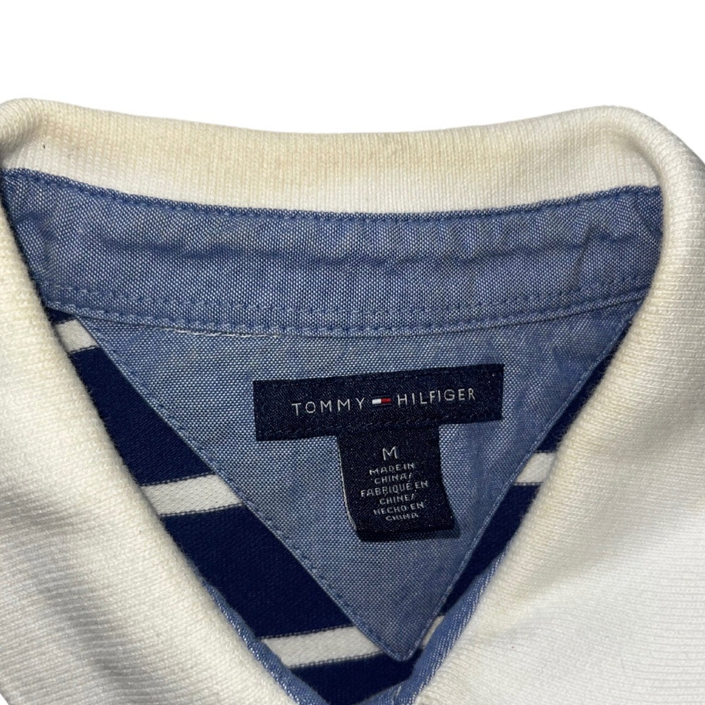 Tommy Hilfiger Striped Collar Button Polo Shirt Size Medium Y2K Anchor Nautical