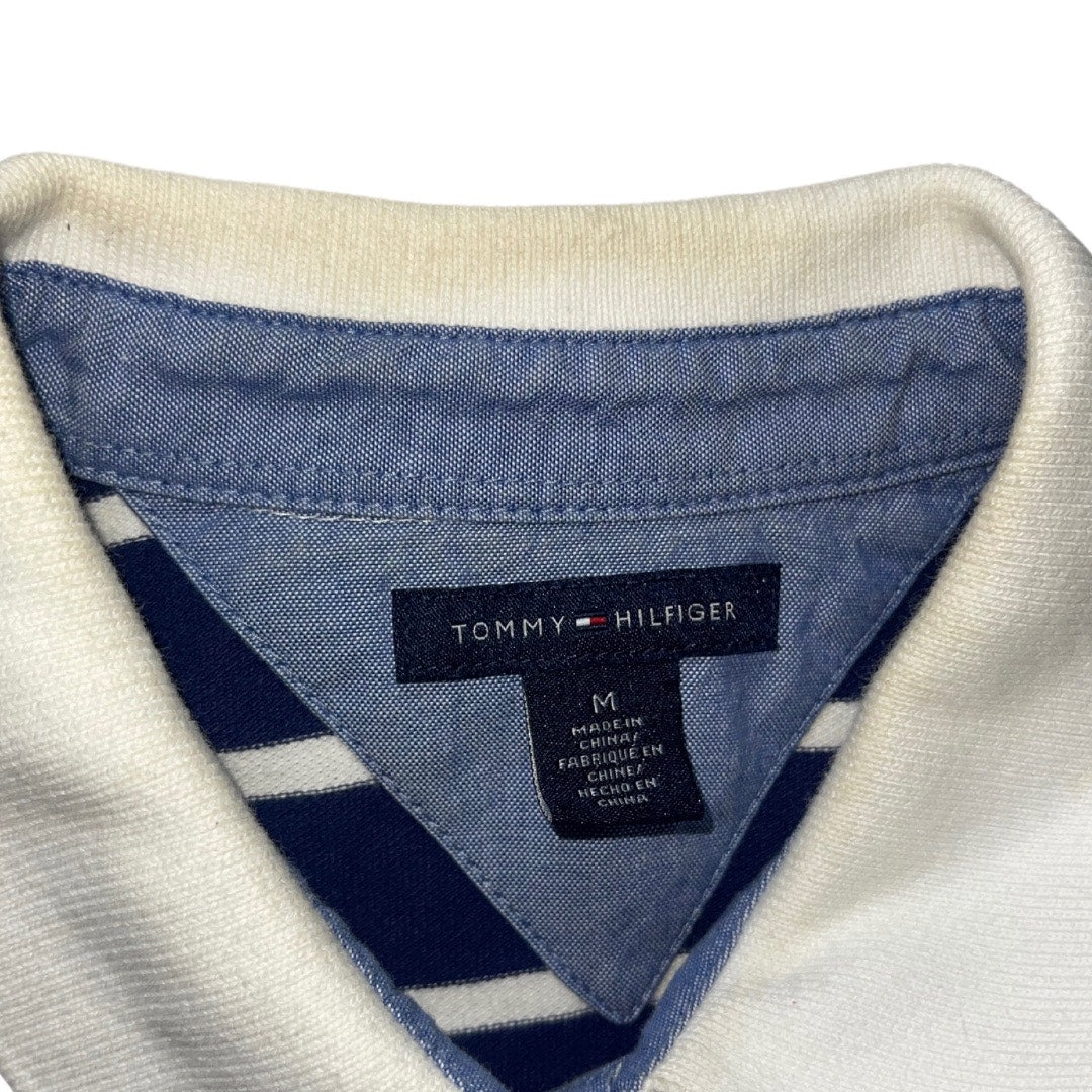 Tommy Hilfiger Striped Collar Button Polo Shirt Size Medium Y2K Anchor Nautical