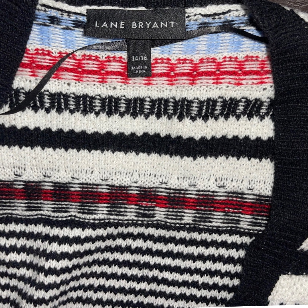 Lane Bryant Women's Plus Size 14/16 Striped Open Front Cardigan
