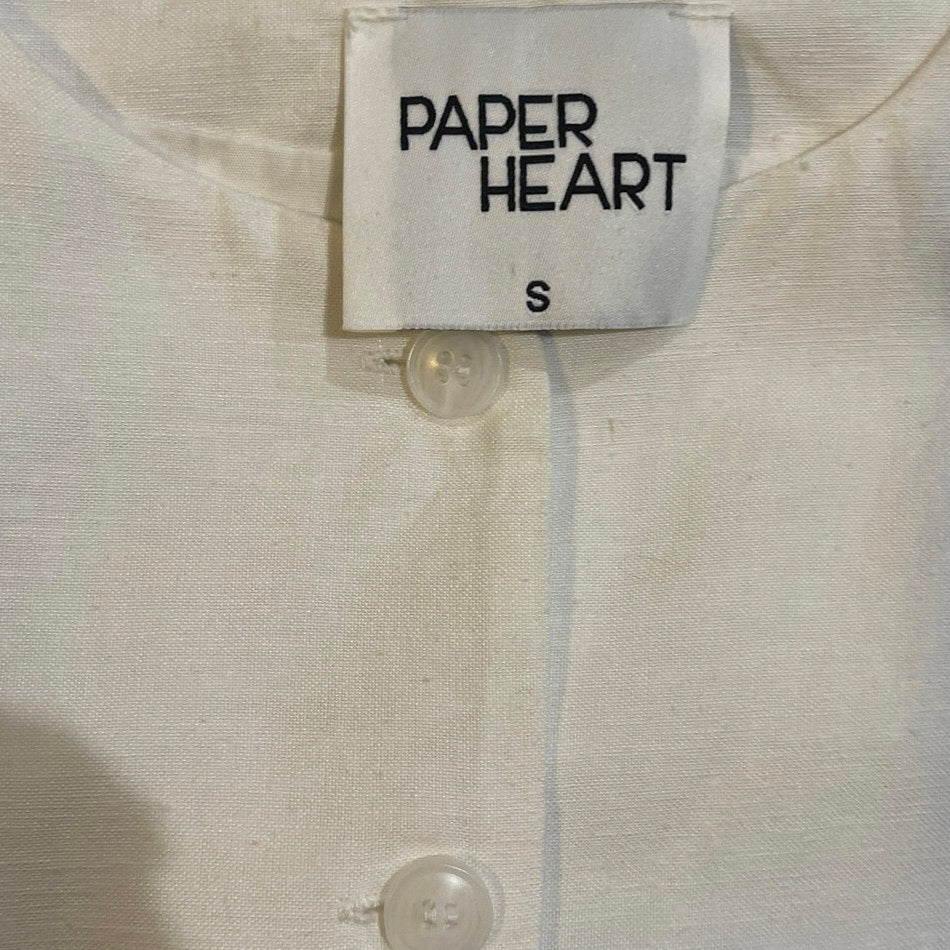 Paper Heart White Linen Blend Button Front Vest SZ S Breezy Relaxed Artsy