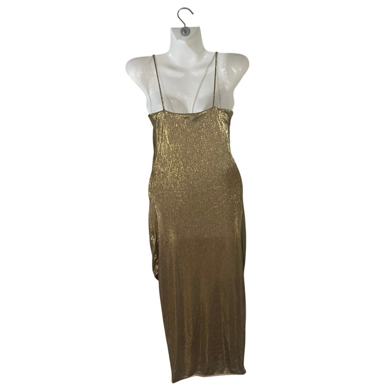 Windsor Gold Shimmery Tank Slit Bodycon Midi Dress Size Small Semi Formal Party