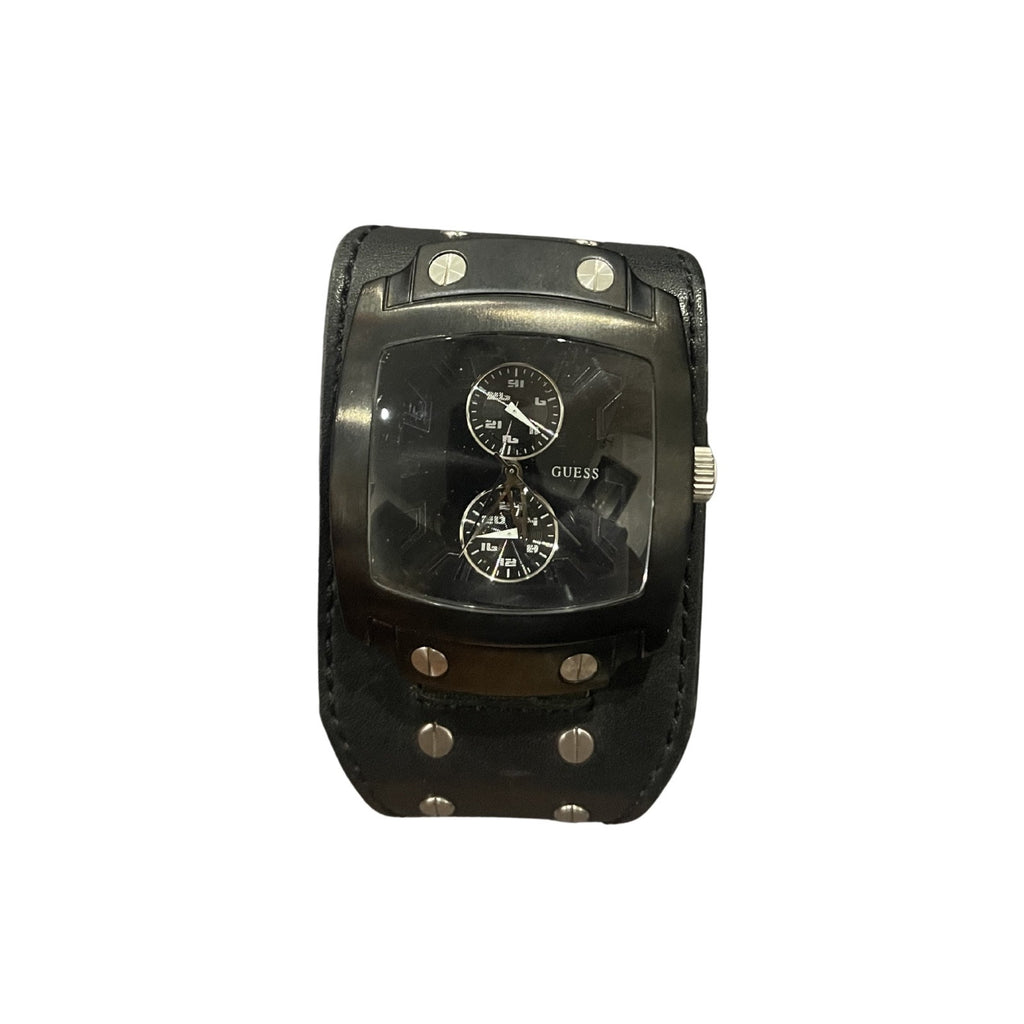 Guess Phantom Wrist Watch Wide Leather Cuff Band W14517G1 Military Combat Y2K