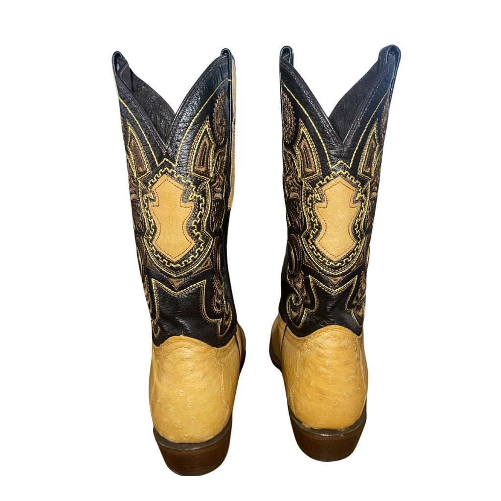 El General Western Cowboy Leather Boots Two Toned Embroidered Shaft Size 8 Rodeo
