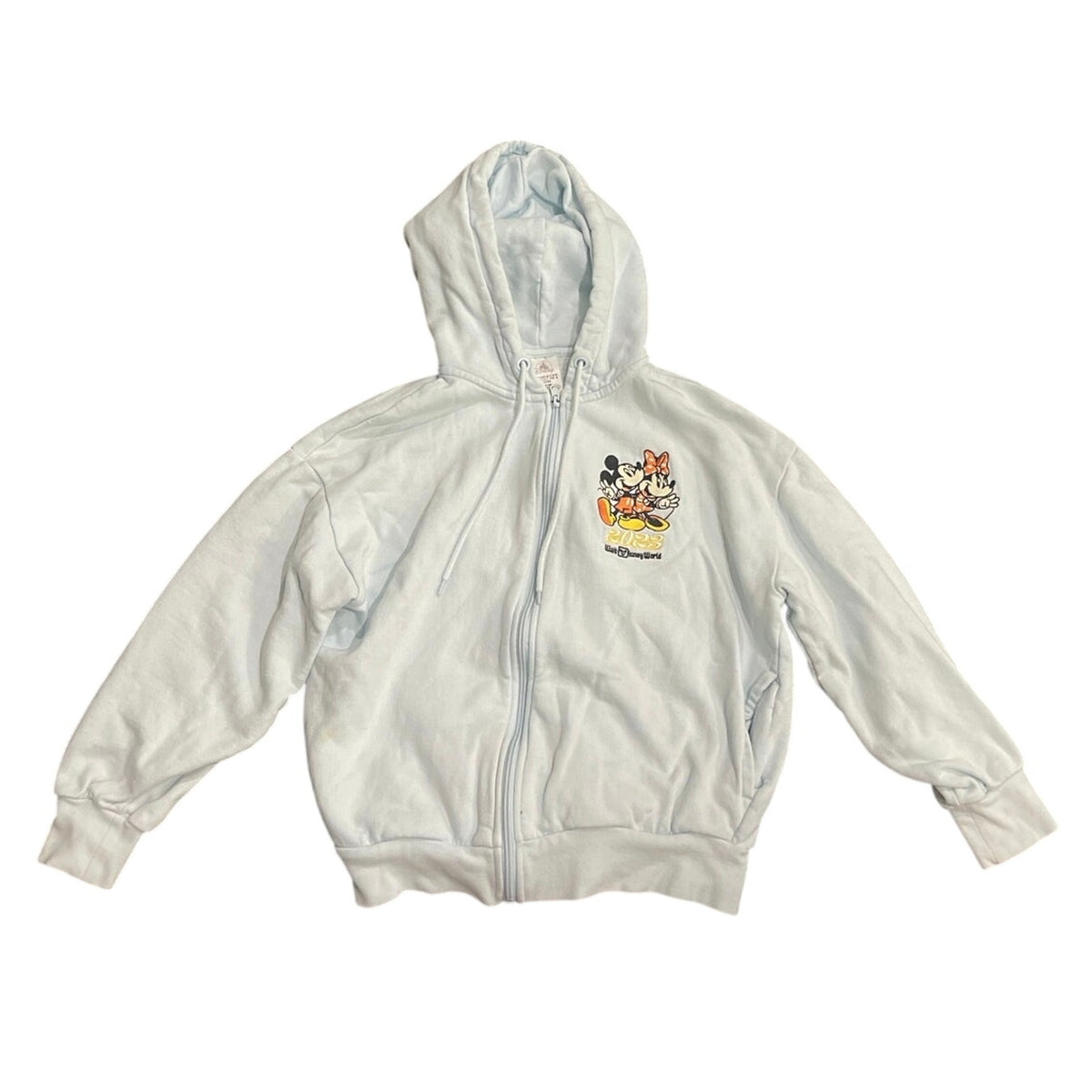 Disney Light Blue Full Zip Hoodie Embroidered  Mickey Minnie Sweater SZ XS
