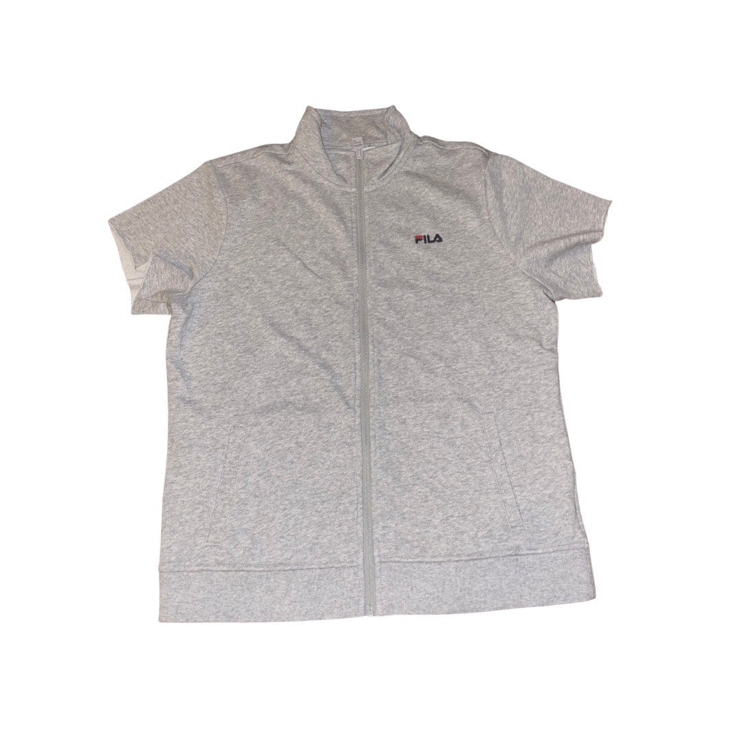 Fila Grey Full-Zip Short Sleeve Sweatshirt Jacket Size Medium Athletic wear 90s