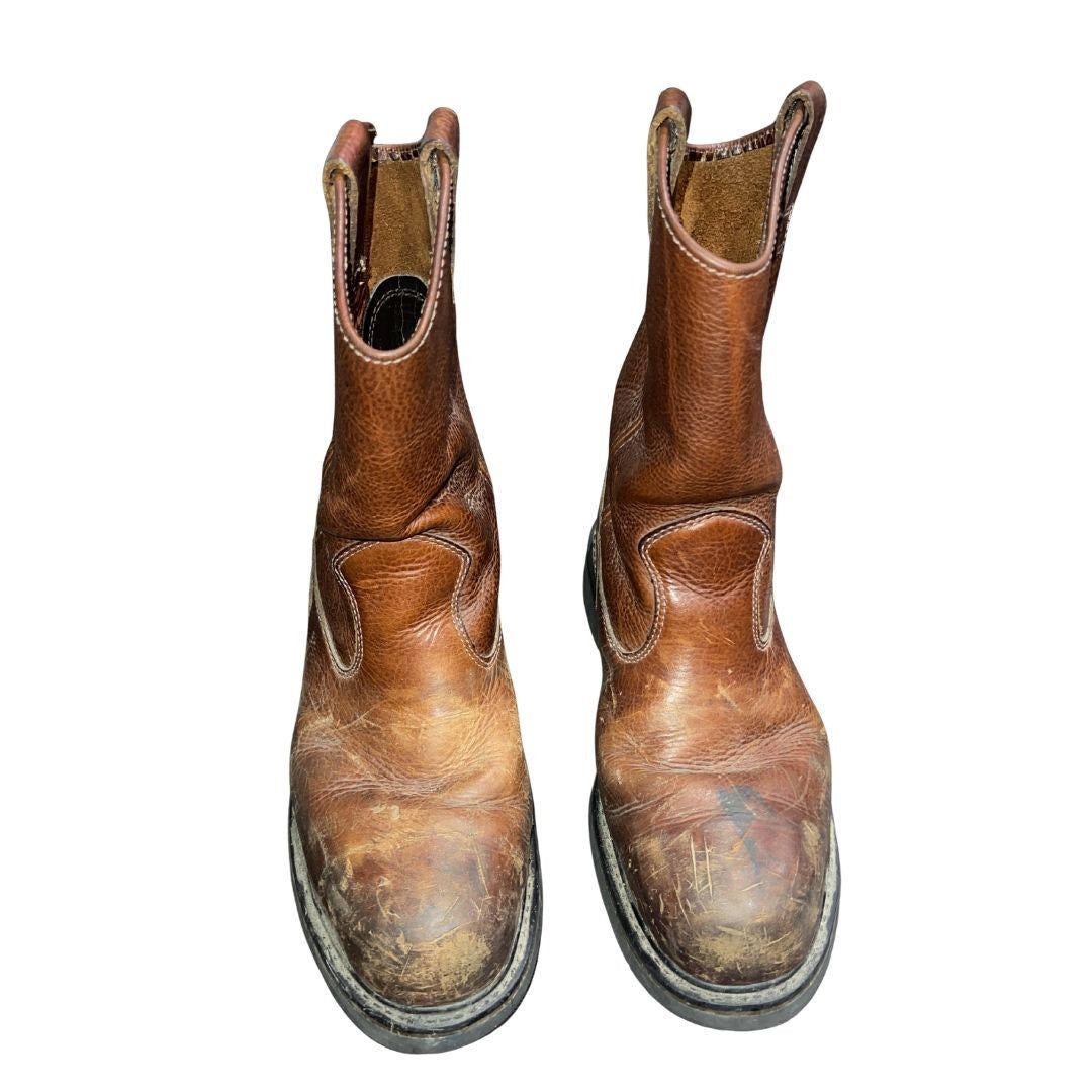 Wolverine Steel Toe Wellington Work Boots Brown Leather Slip On Size 11 Utility