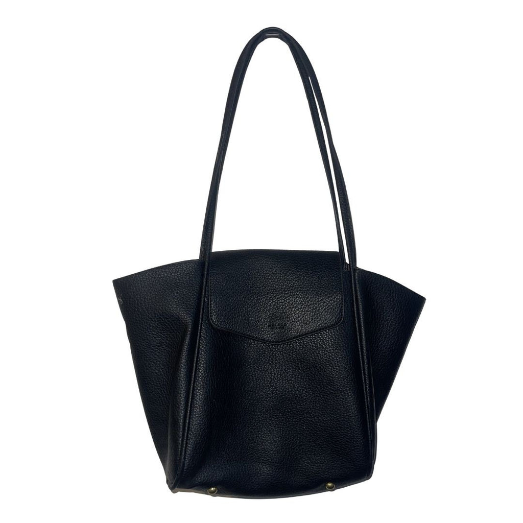 Mel & Co Pouch Bag In Tote Front Flap Black Faux Leather Shoulder Straps Everyday