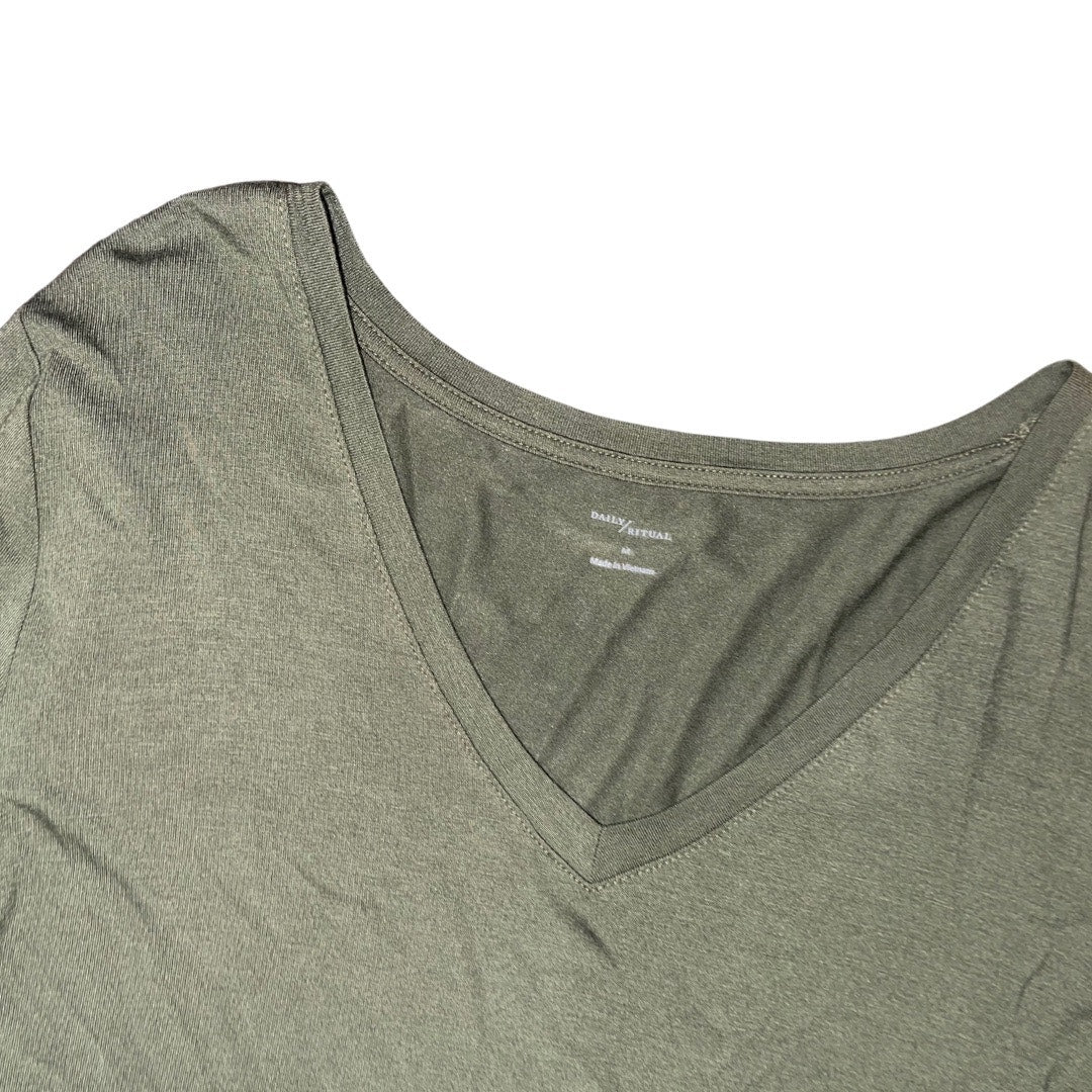 Daily Ritual Women's Green Jersey Knit Long Sleeve V-Neck Dress Size Medium NWT