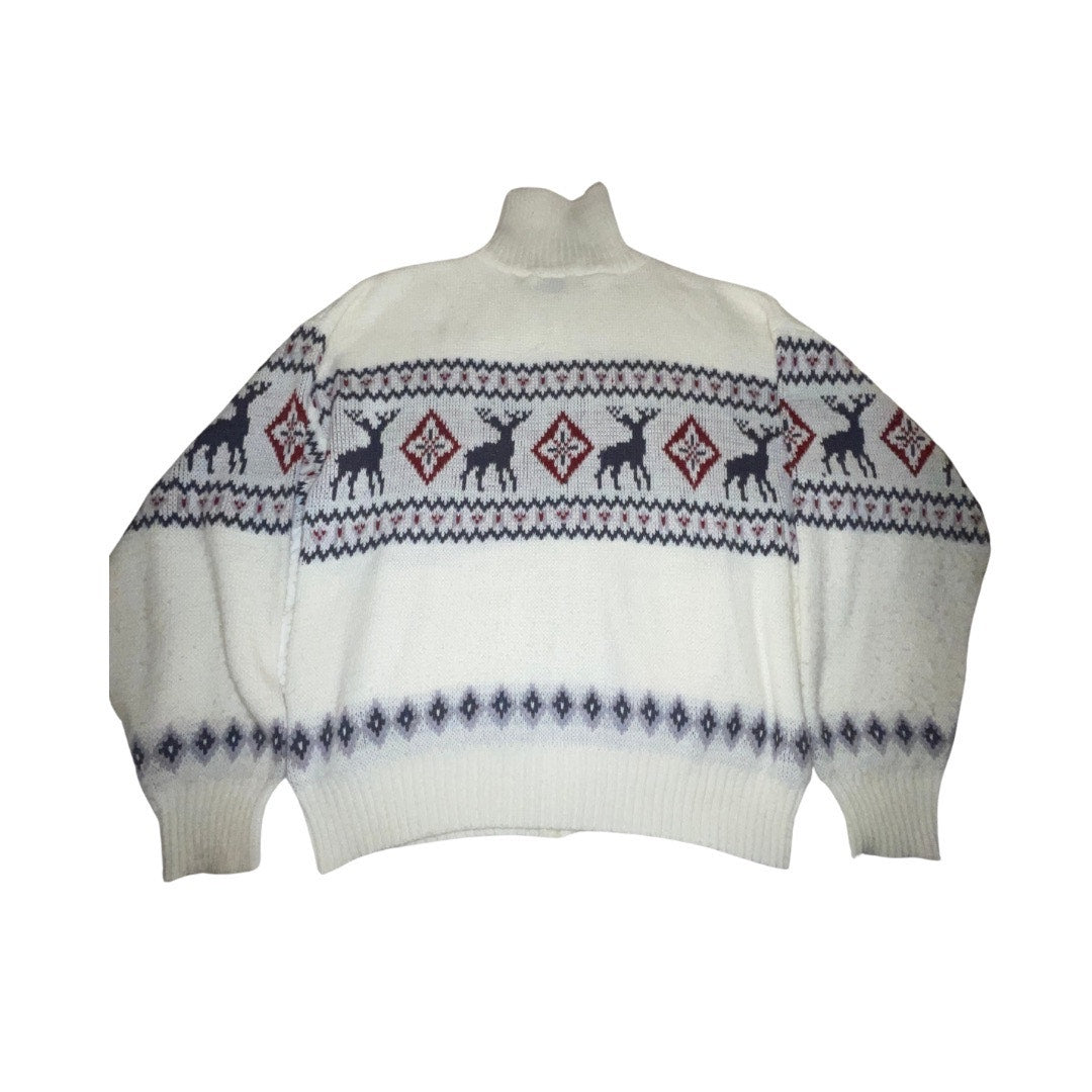 Scandia Woods Full Zip Cardigan Sweater Dear Size Large Winter Christmas Snow