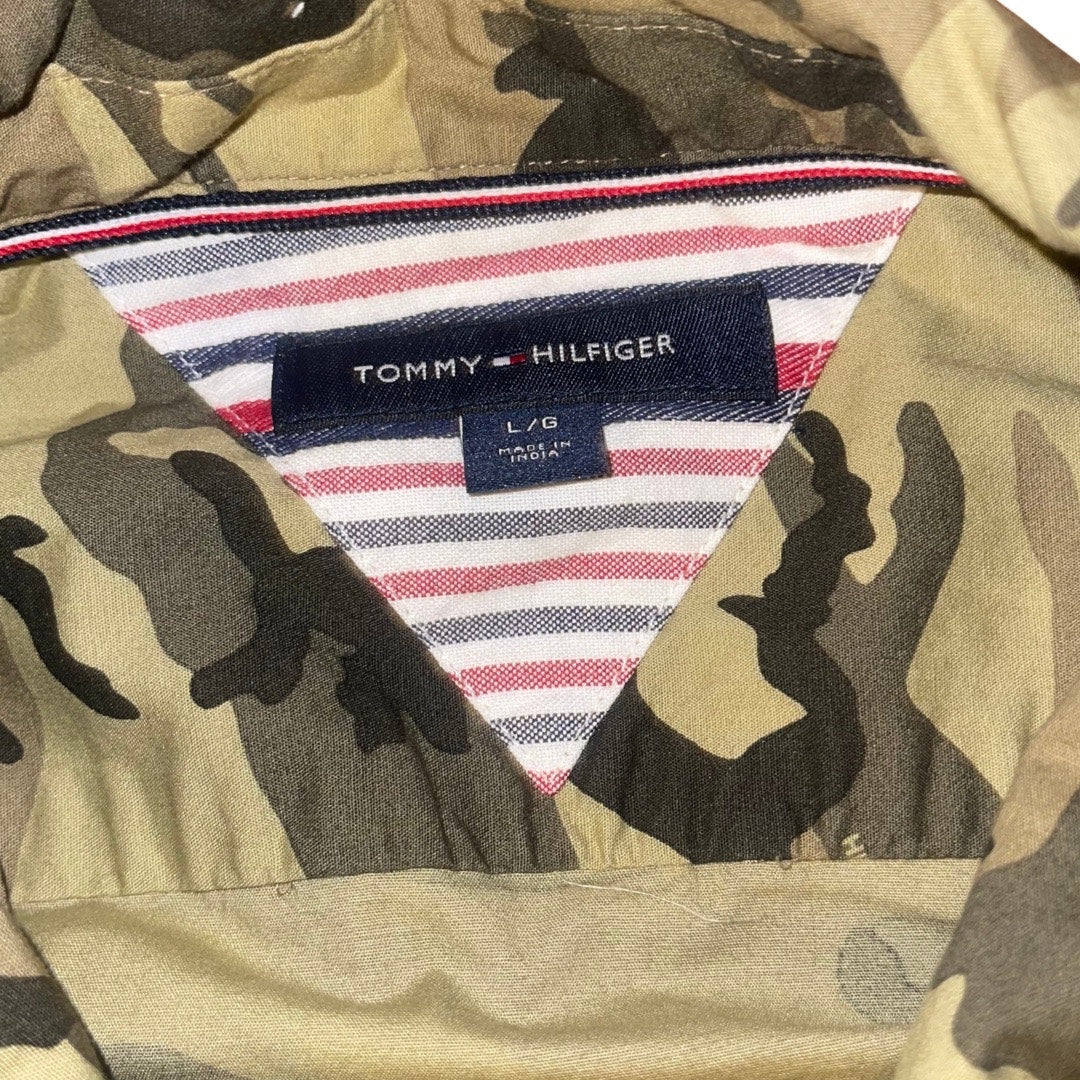 Tommy Hilfiger Camouflage Print Shirt Jacket Size Large Utility Military Camo