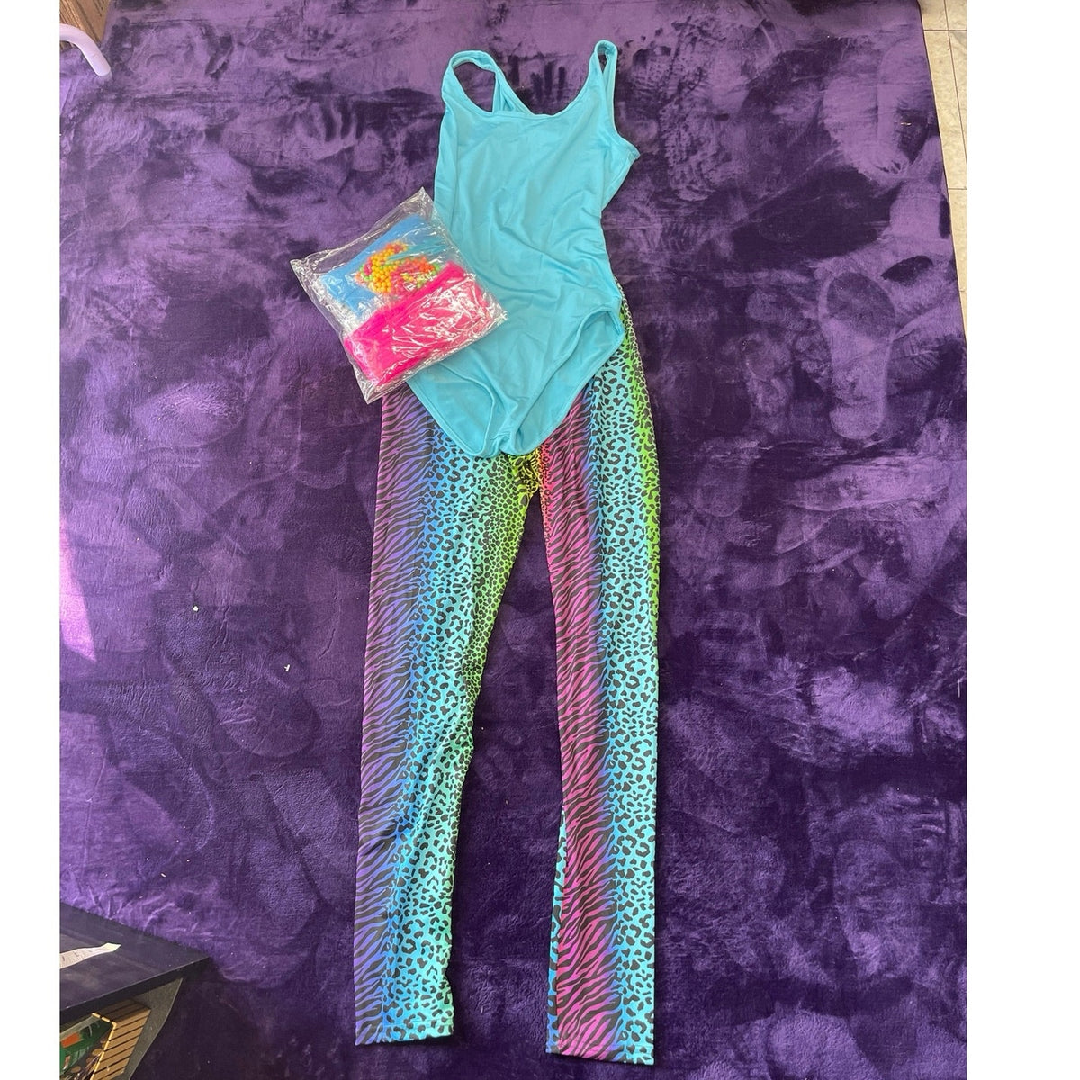 Spooktacular Creations 80s Workout Halloween Costume Bodysuit SZ Large