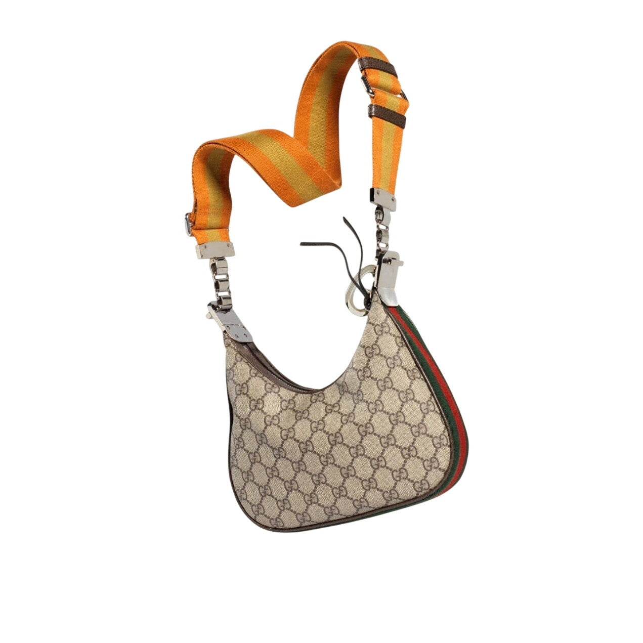 Gucci Supreme Canvas Attache Small Crossbody Purse 2 straps Moon Crescent Luxury