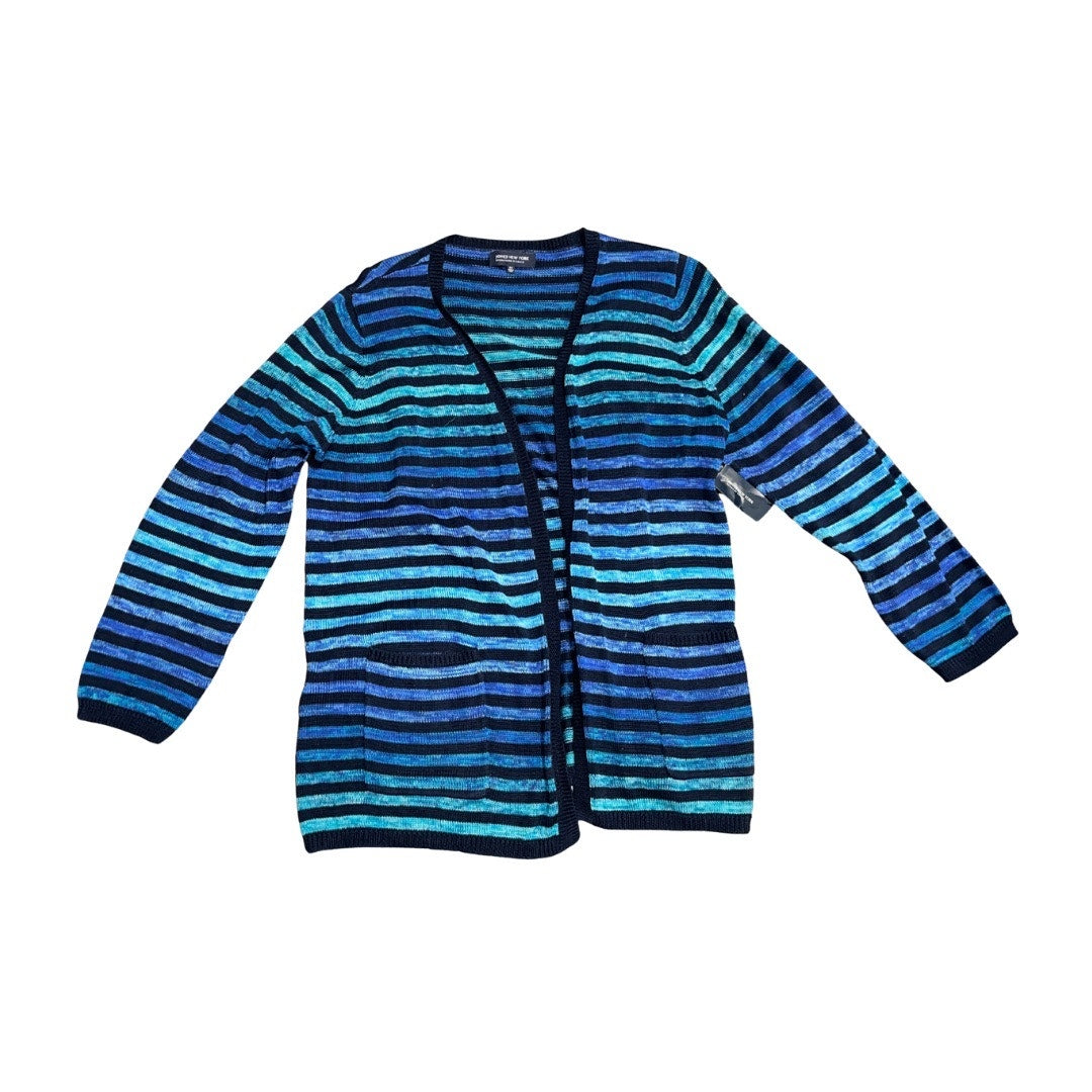 Jones New York Signature Women Plus Blue Striped Knit Open Cardigan Size 2X NWT