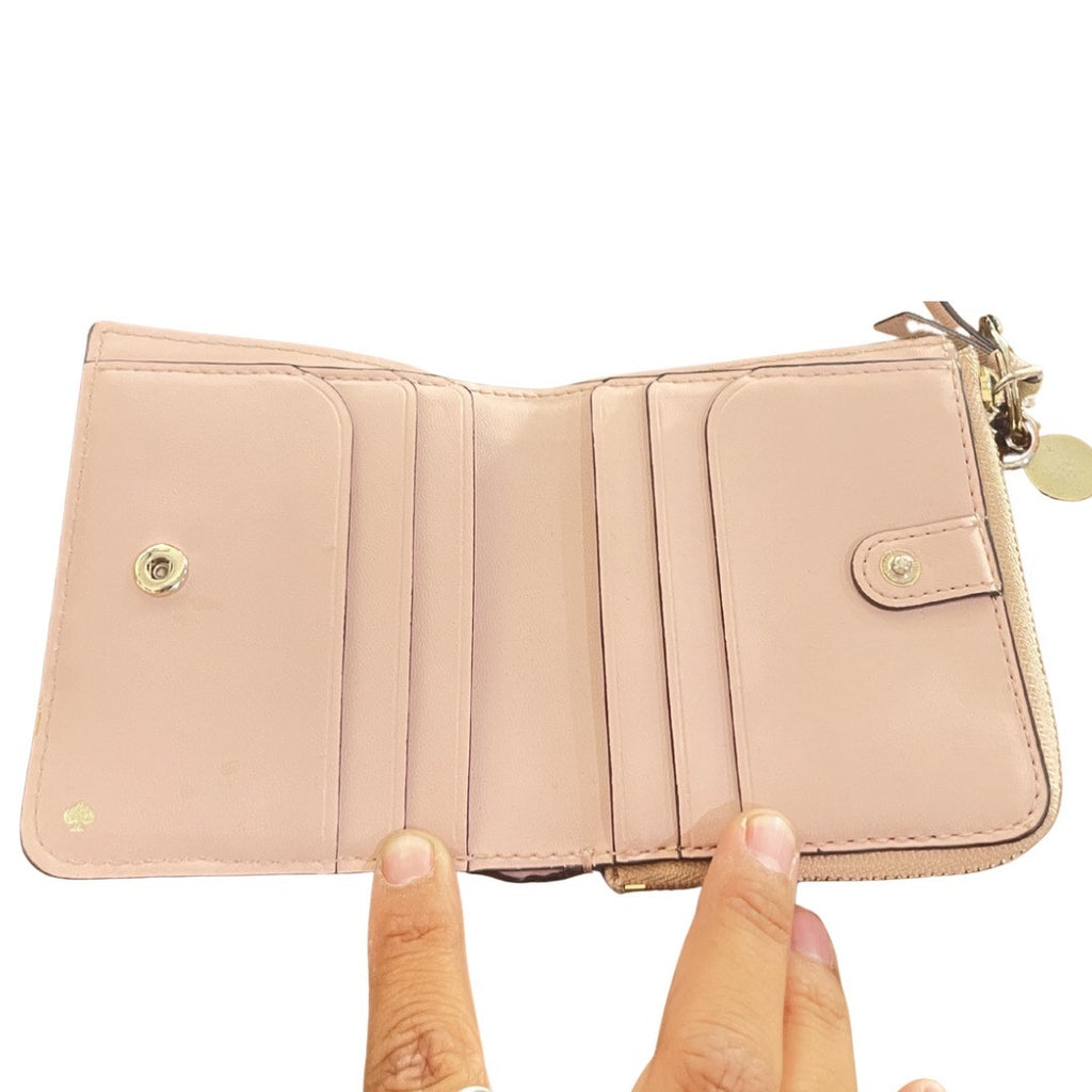 Kate Spade New York Pink Saffiano Leather Wallet Card Coin Holder Key Ring