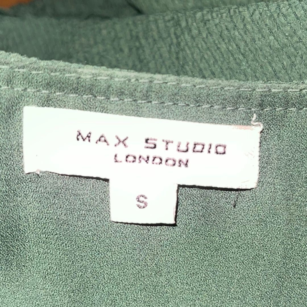 Max Studio London Green Crepe Flutter Sleeve Smoked Tiered Maxi Dress Size small