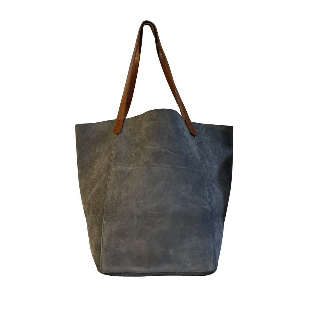 Mark and Graham Suede Gray Leather Large Tote Handbag Classy Chic