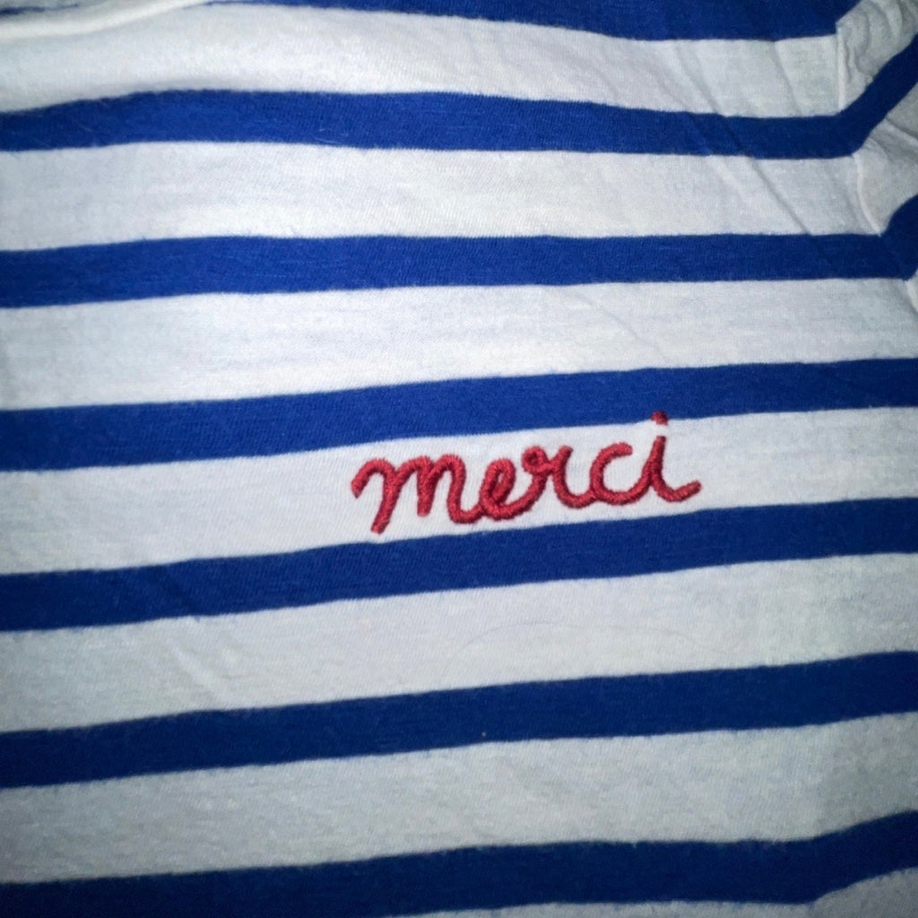 Loft Blue White Striped Long Sleeve Shirt Embroider Merci Harbor Nautical Paris