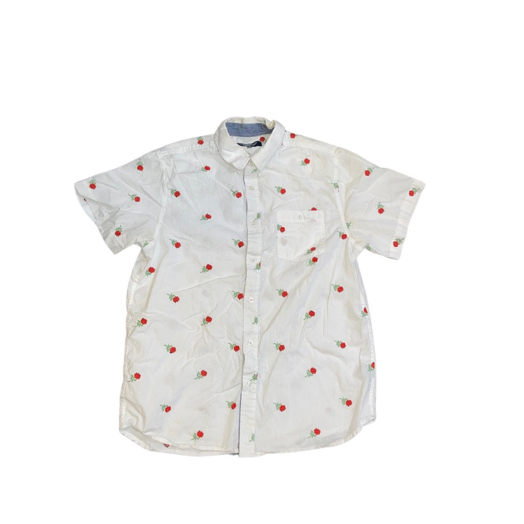 Eighty Eight Men's Rose Embroidery Design Button up Collar Short Sleeve Size L