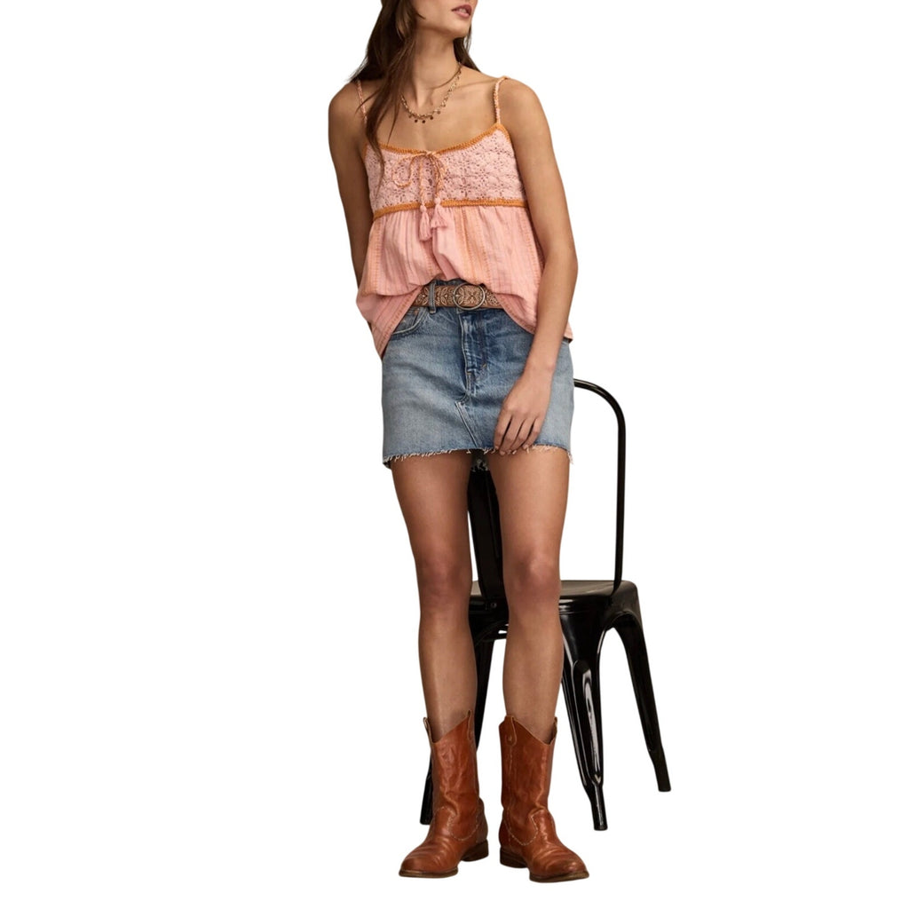 Lucky Brand Crochet Bodice Tank Smoked Top Size XL Boho Festival Camisole NWT