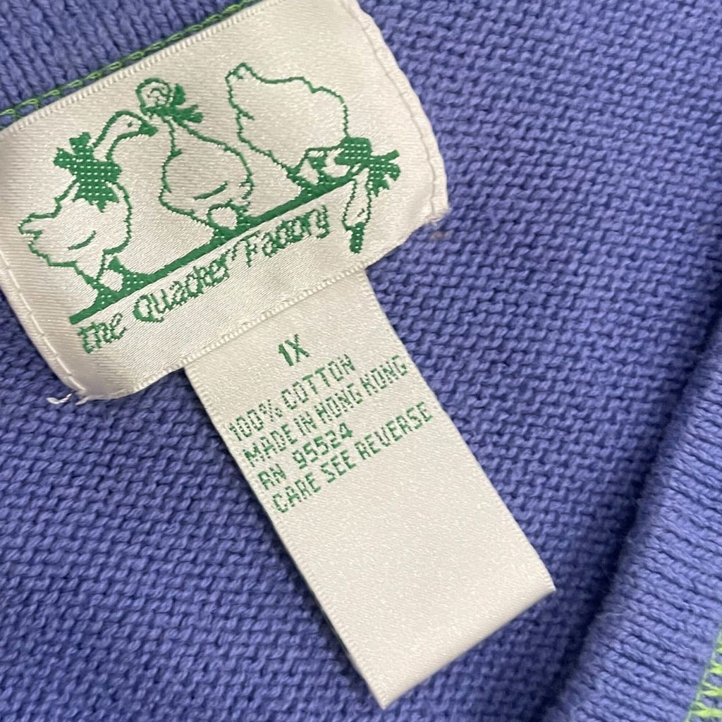 Vintage Quacker Factory Embroidered Butterfly Cotton Blend V-Neck Sweater SZ 1X