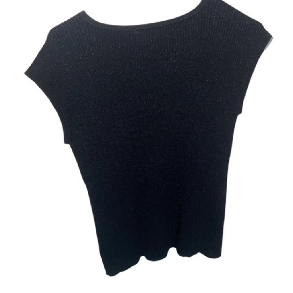 Michael Kors Black Shimmer Knit Sweater Short Sleeve zip shoulder Size Medium