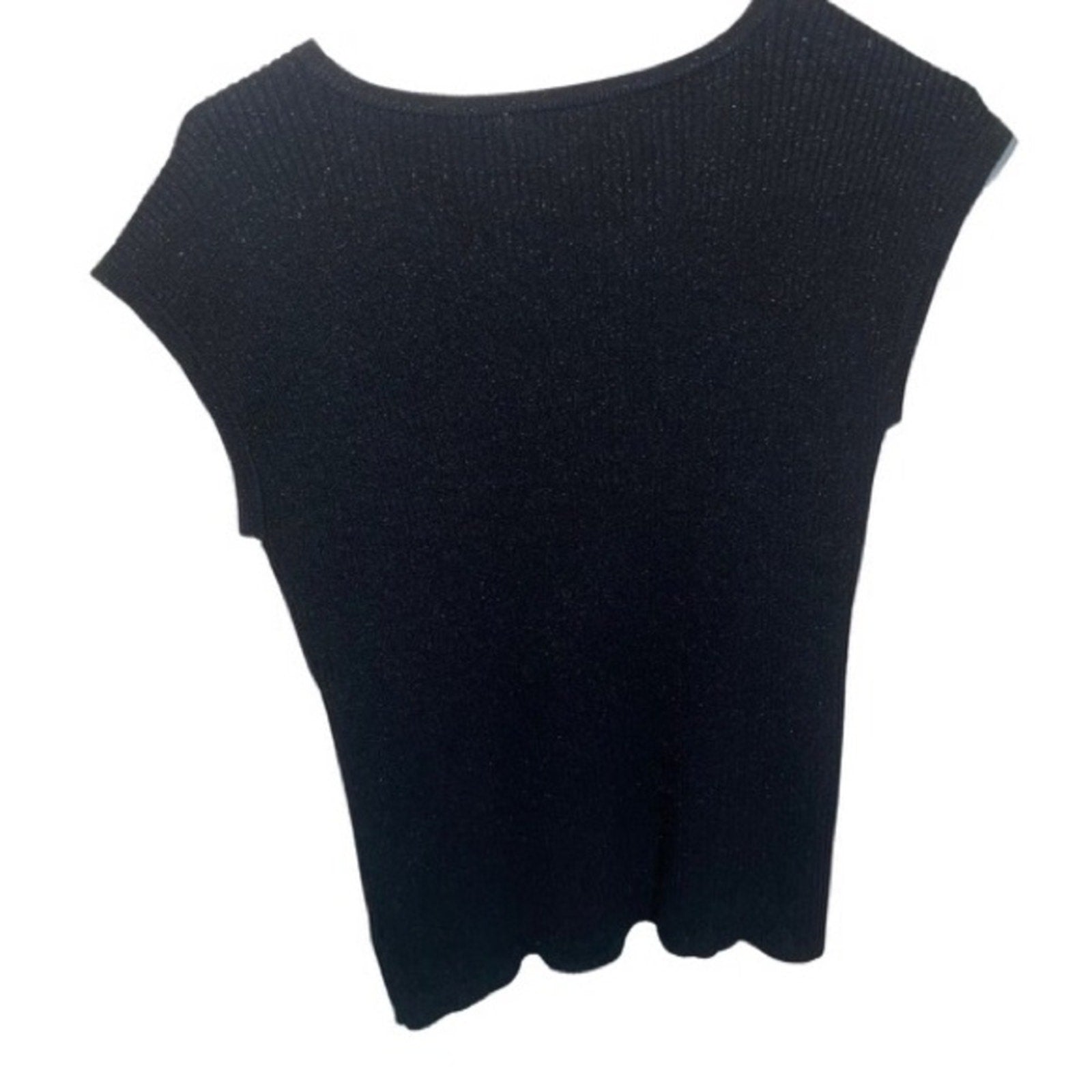 Michael Kors Black Shimmer Knit Sweater Short Sleeve zip shoulder Size Medium