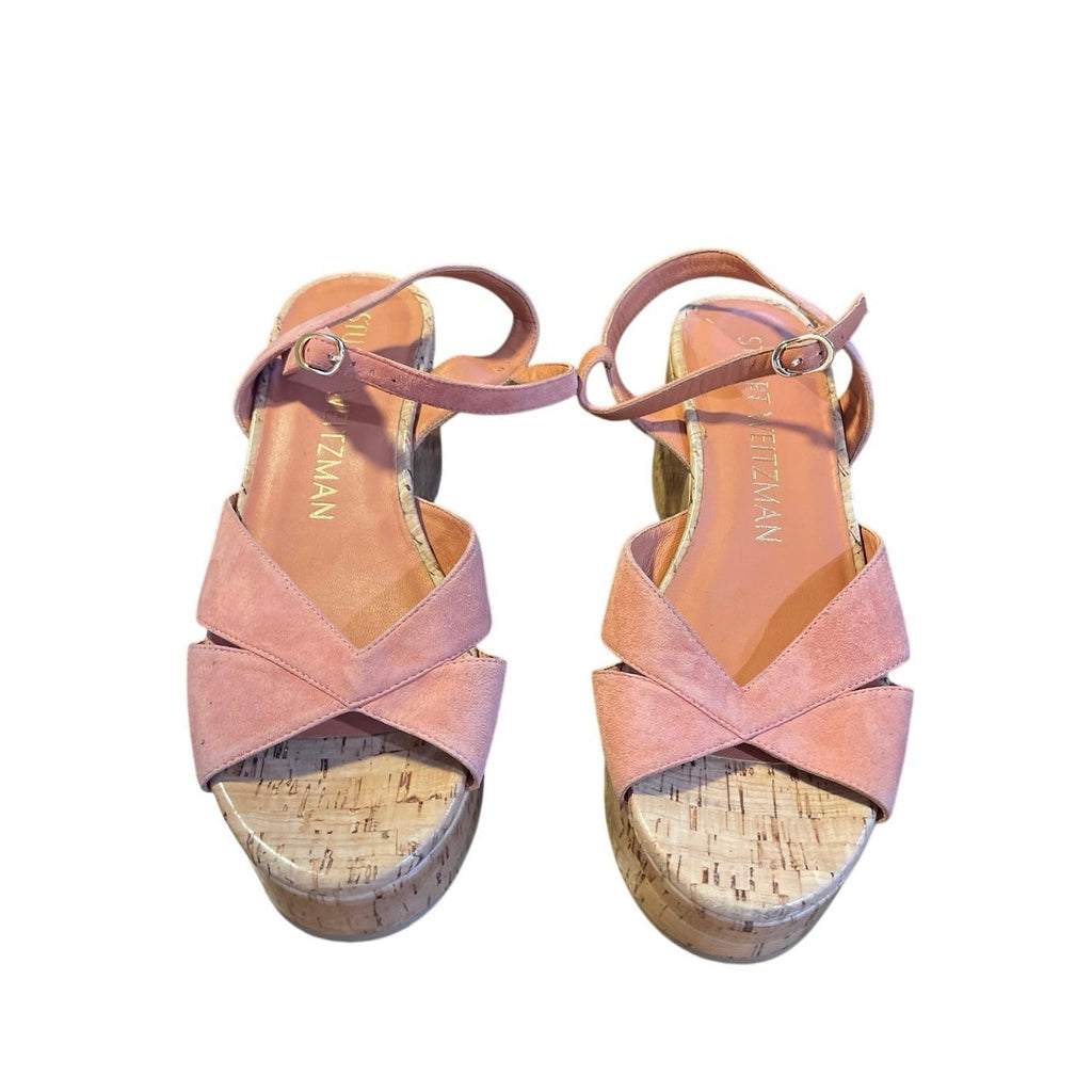 Stuart Weitzman Carmen Midi Crisscross Cork Platform Wedge Sandal SZ 7.5 Spain