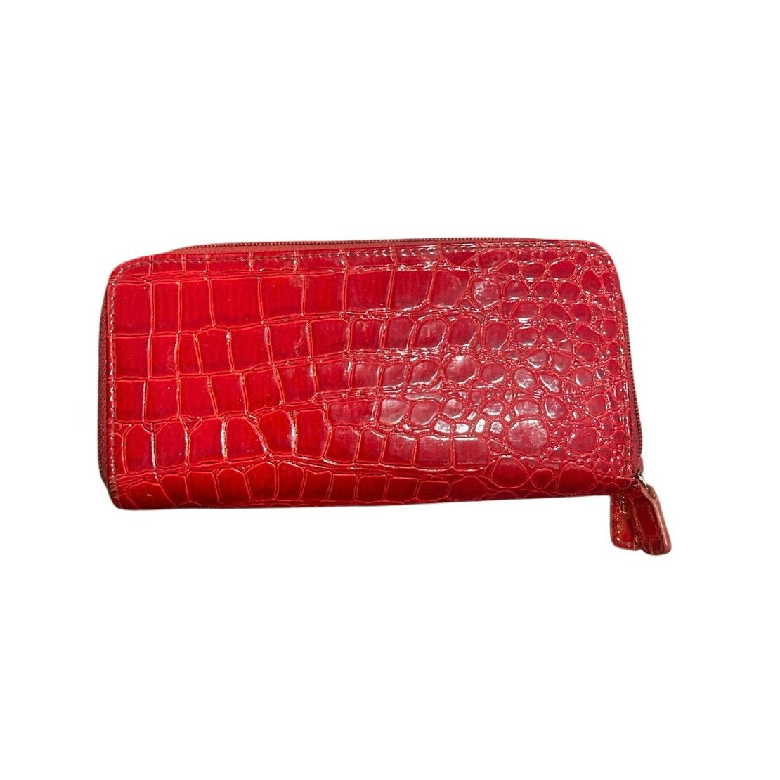 Red Faux Croc Patent Leather Full Zip Wallet