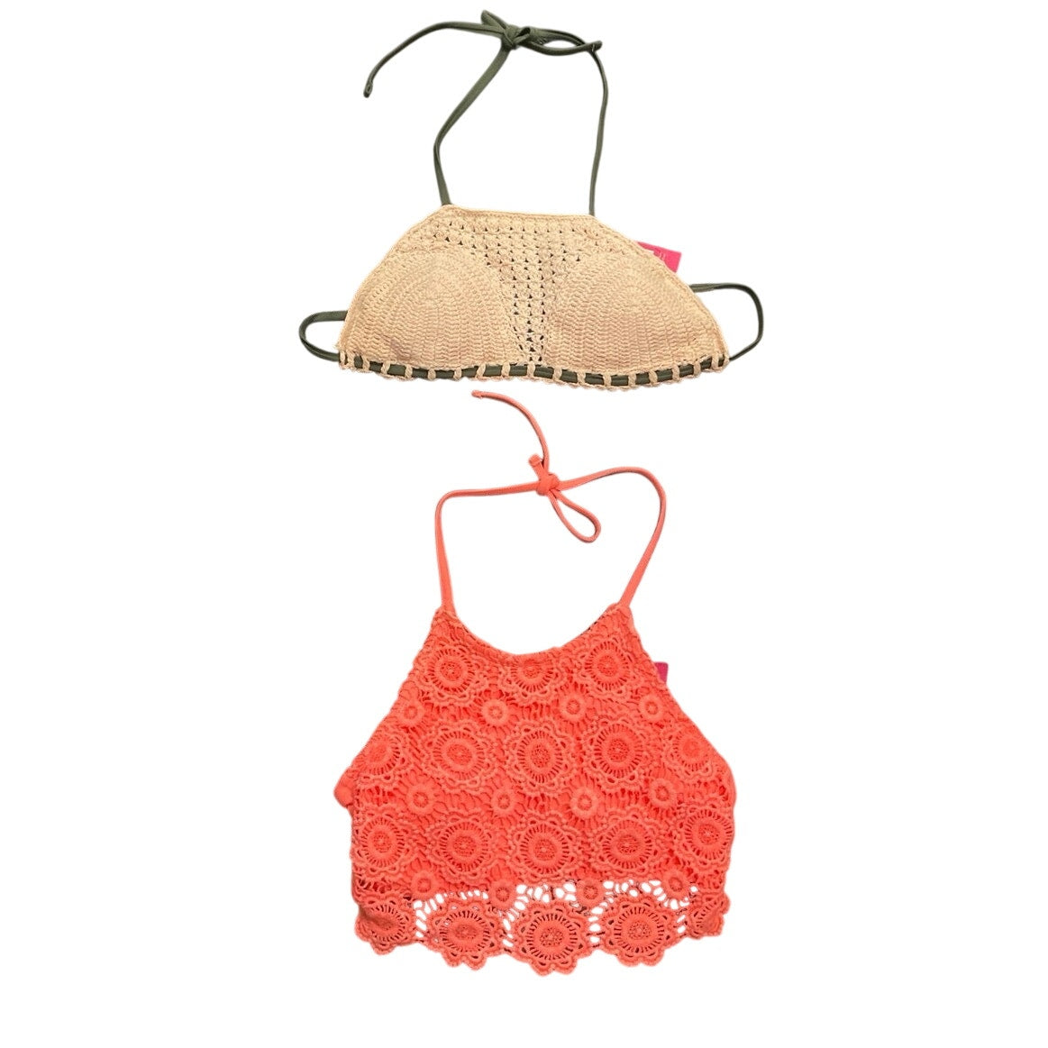 Xhilaration Crochet Set of Two Halter Bikini Tops SZ XS Boho Festival Beach NWT`