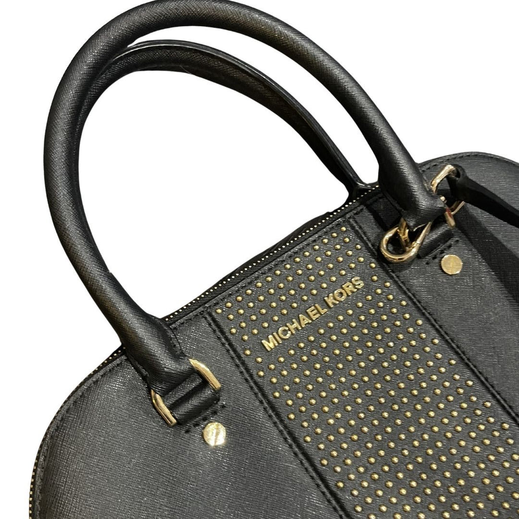 Michael Kors Cindy Gold Tone Studded Dome Leather Bag Crossbody Y2K Chic 2000s