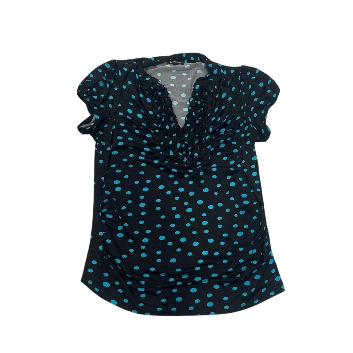 Heartsoul Short Sleeve Polka Dot Ruffle V-Neck Ruched Blouse SZ L Y2K 90s Artsy