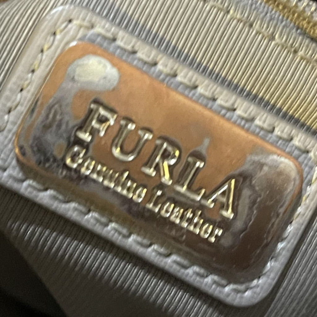 Furla Taupe Texture Leather Tote Shoulder Handbag Minimalist Classy Elegant Chic