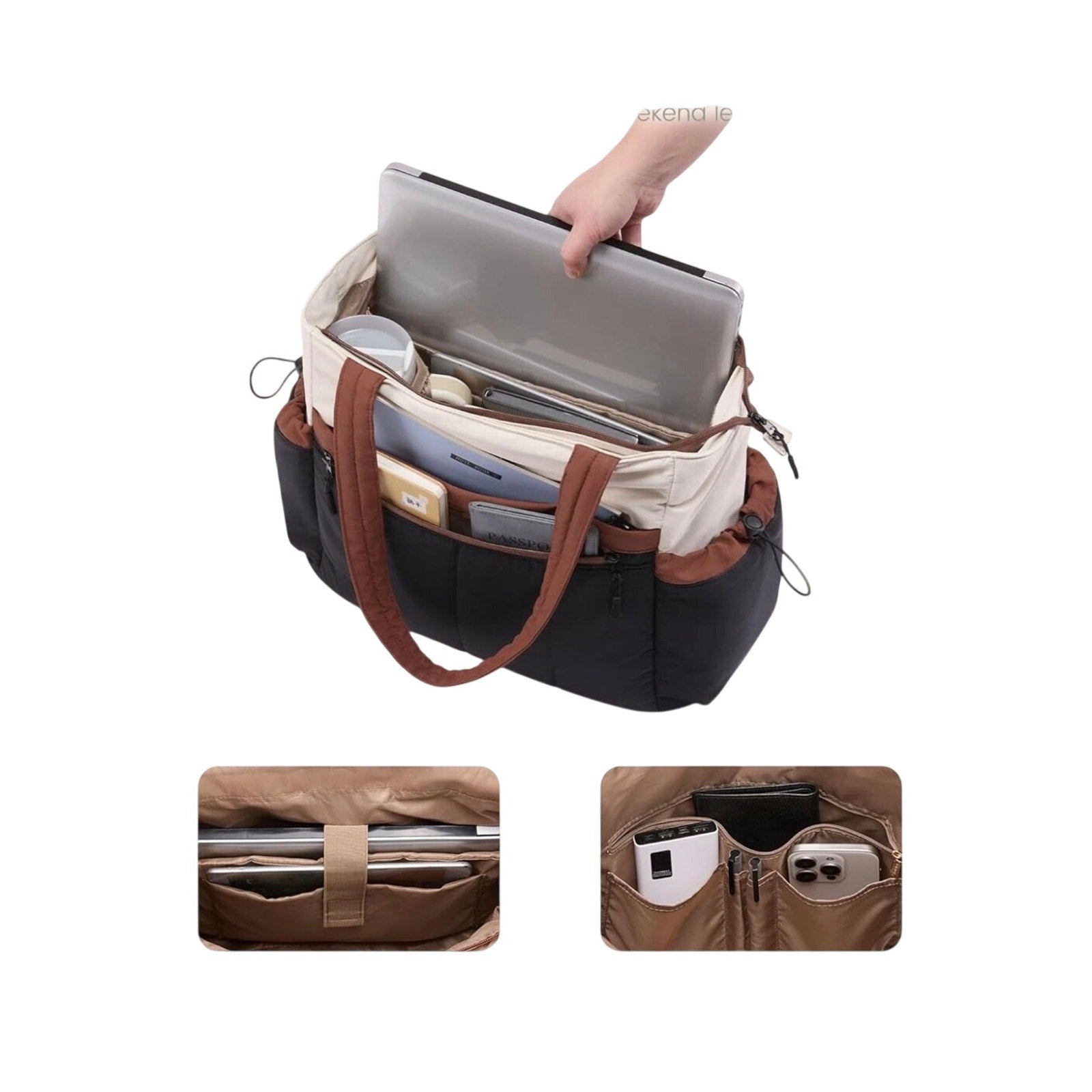 Lovevook Pufflet Two Tone Tote Shoulder Bag Color Block Travel Laptop Luggage