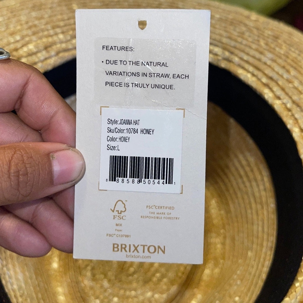 Brixton Joanna Straw Hat Honey Size Large Adjustable 7 1/2 Wide Brim Sun Hat NWT