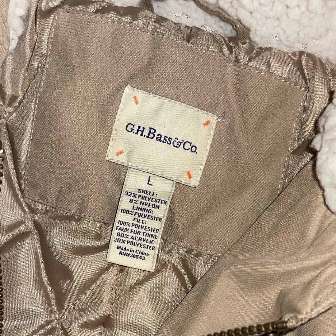 G.H. Bass Jacket Khaki Hooded Zip up Drawstring Jacket Large Gorpcore Winter