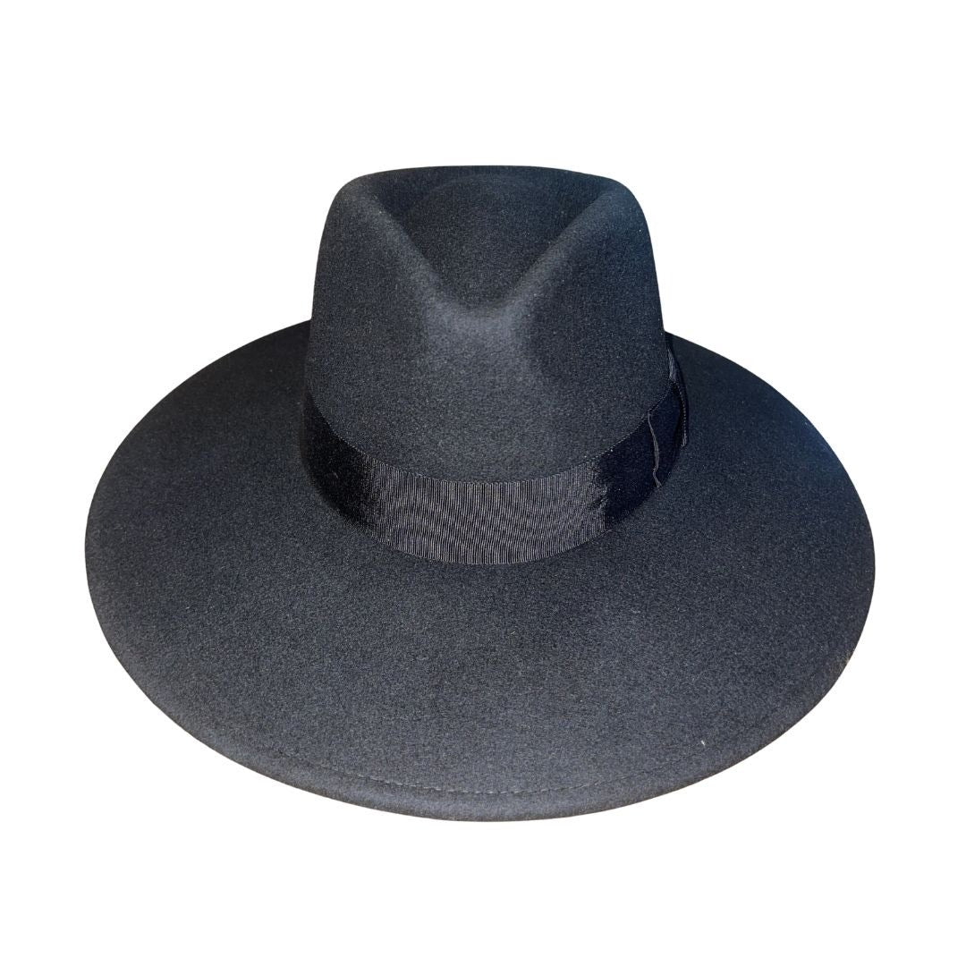 Brixton Joanna Black Felt Fedora Hat Ribbon Band NWT SZ Medium Australian Wool