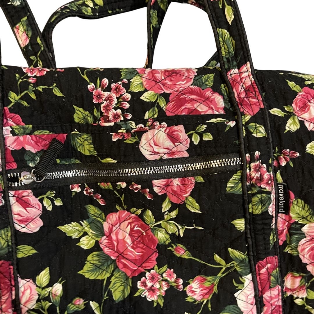 Traveland Quilted Floral Rose Duffle Bag Weekender Travel Duffel Carry on