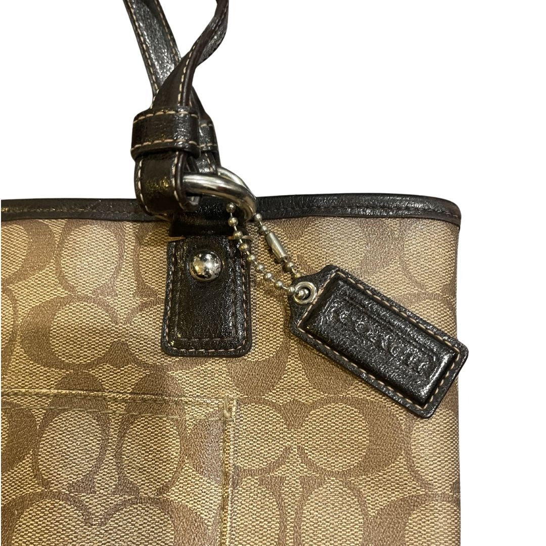 Coach Signature Canvas Peyton Tote Shoulder Bag Purse Leather Trim F18917 Y2K
